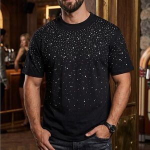 Vybes Men's Black Short-Sleeve Studded Crew Tee
